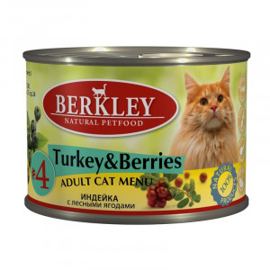 Konservi kaķiem Berkley #4 Adult Cat Menu Turkey & Berries 6 x 200g