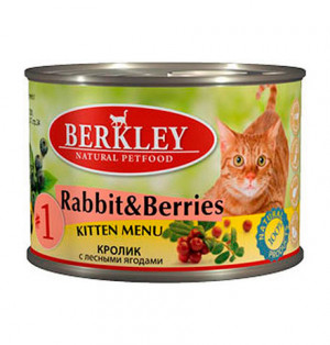 Konservi kaķēniem Berkley #1 Kitten Rabbit & Berries 200g