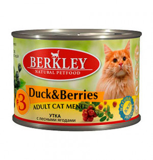 Konservi kaķiem Berkley #3 Adult Cat Menu Duck & Berries 6 x 200g