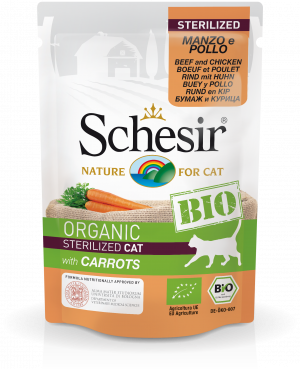 Schesir BIO Organic Sterilised Cat With Beef, Chicken & Carrot - konservi kaķiem 85g