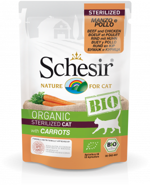 Schesir BIO Organic Sterilised Cat With Beef, Chicken & Carrot - konservi kaķiem 6 x 85g