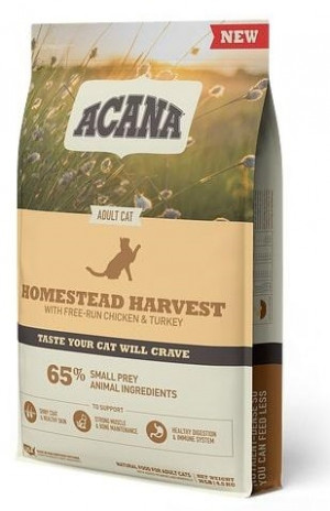 ACANA Homestead Harvest Cat - sausā barība kaķiem 4,5kg Cena norādīta par 1 gb. un ir spēkā pasūtot 2 gb.