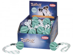 NOBBY Rubber ball with rope "DENTAL LINE" - rotaļlieta suņiem