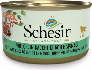 Schesir Salad Pollo Con Goji Spinach - konservi kaķiem 85g
