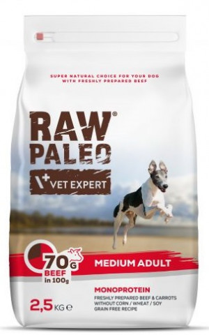 RAW PALEO Medium Breed Dog with Beef - sausā barība suņiem 2,5kg