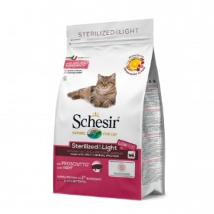 Schesir Dry Sterilized&Light Ham 1.5kg Cena norādīta par 1 gb. un ir spēkā pasūtot 2 gb.