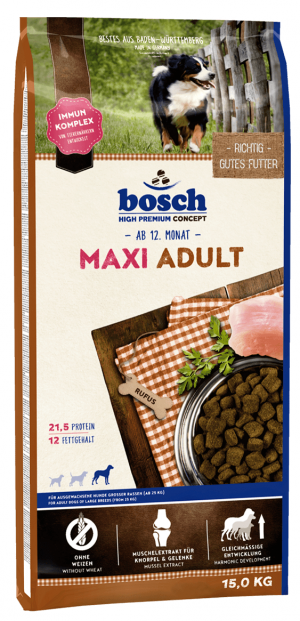 BOSCH Adult Maxi - sausā barība suņiem 15kg Cena norādīta par 1 gb. un ir spēkā pasūtot 2 gb.