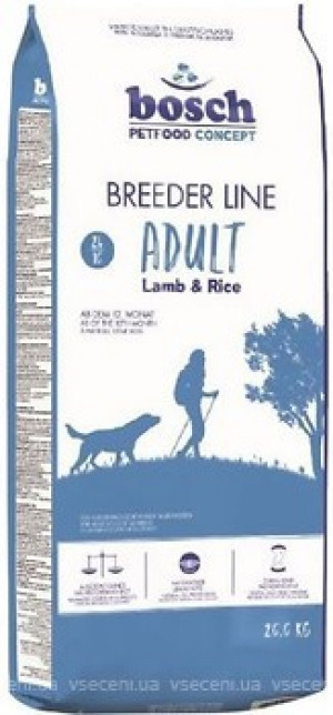 BOSCH Breeder Line Adult Lamb & Rice - sausā barība suņiem 20kg Cena norādīta par 1 gb. un ir spēkā pasūtot 2 gb.