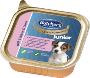 Butcher's Dog Junior Gastronomia with chicken&lamb Pate 150g Cena norādīta par 1 gb. un ir spēkā pasūtot 6 gb.