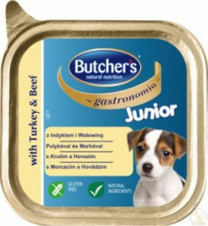 Butcher's Dog Junior Gastronomia with turkey&beef Pate 150g Cena norādīta par 1 gb. un ir spēkā pasūtot 6 gb.