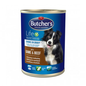 Butcher's Dog Life Game&Beef 400g Cena norādīta par 1 gb. un ir spēkā pasūtot 6 gb.