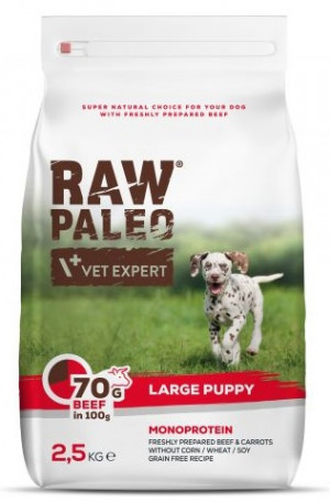 RAW PALEO Large Breed Puppy with Beef - sausā barība kucēniem  2,5kg Cena norādīta par 1 gb. un ir spēkā pasūtot 2 gb.