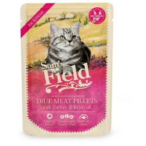 Sam's Field CAT POUCH for kittens with Turkey/Broccoli - konservi kaķēniem 12 x 85g