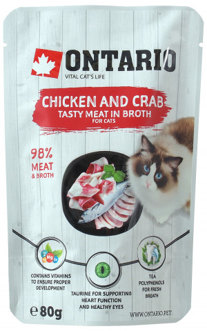 Konservi kaķiem – Ontario Pouch Chicken and Crab in Broth 6 x 80g