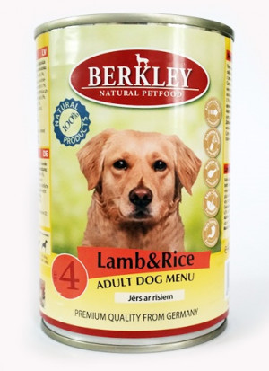 Konservi suņiem Berkley #4 Lamb & Rice 400g Cena norādīta par 1 gb. un ir spēkā pasūtot 6 gb.