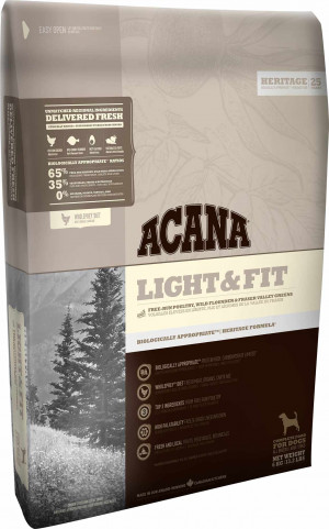 ACANA ADULT LIGHT& FIT- pieaugušiem suņiem ar tendenci uz virsnormas svaru 2kg Cena norādīta par 1 gb. un ir spēkā pasūtot 2 gb.