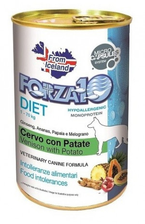 Forza10 Hypoallergenic Diet Line Venison & Potato - konservi suņiem 400g Cena norādīta par 1 gb. un ir spēkā pasūtot 6 gb.