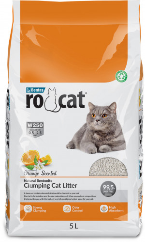 RoCat Orange Perfumed cementējošas smiltis kaķu tualetei 5L Cena norādīta par 1 gb. un ir spēkā pasūtot 2 gb.