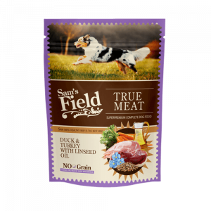 Sam's Field DOG POUCH Duck&Turkey with Linseed 260g Cena norādīta par 1 gb. un ir spēkā pasūtot 6 gb.