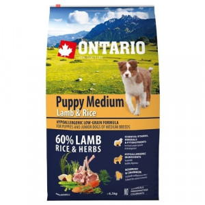Ontario Dog Puppy Medium Lamb & Rice -  sausā barība suņiem 6,5kg