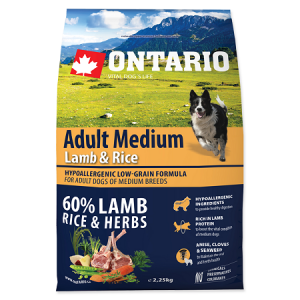Ontario Dog Adult Medium Lamb & Rice -  sausā barība suņiem 12kg