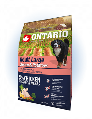 Ontario Dog Adult Large Chicken & Potatoes -  sausā barība suņiem 12kg