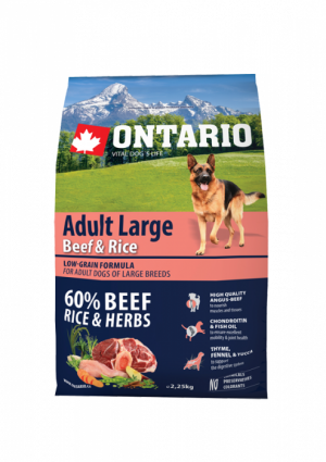 Ontario Dog Adult Large Beef & Turkey -  sausā barība suņiem 12kg