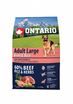 Sausā barība suņiem - Ontario Dog Adult Large Beef, Rice and Turkey, 12 kg