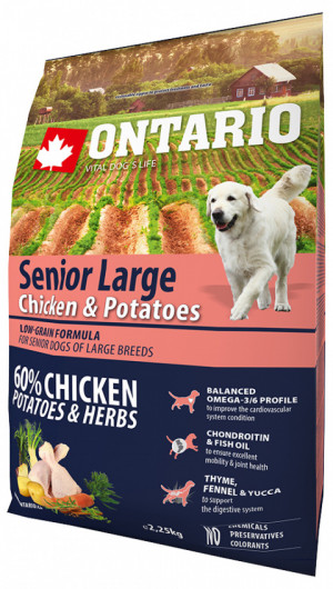 Ontario Dog Senior Large Chicken & Potatoes -  sausā barība suņiem 12kg
