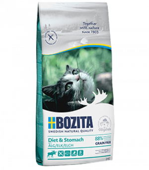 Bozita Feline Grain Free Diet & Stomach - sausā barība kaķiem 2kg. Cena norādīta par 1 gb. un ir spēkā pasūtot 2 gb.