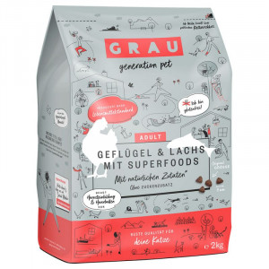 Grau Geflügel & Lachs mit Superfoods - sausā barība kaķiem 0.4g