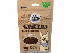 MR.BANDIT 100% NATURALS LAMB STRIPES/JĒRA GAĻAS SLOKSNĪTES - gardumi suņiem 80g