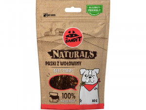 MR.BANDIT 100% NATURALS BEEF STRIPES/CĀĻA GAĻAS SLOKSNĪTES - gardumi suņiem 80g