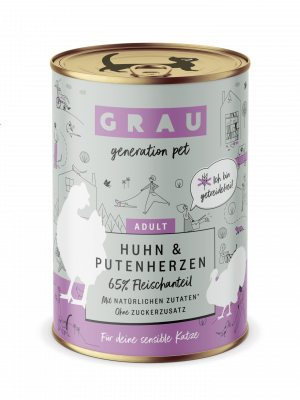 GRAU Huhn & Putenherzen konservi kaķiem 400g