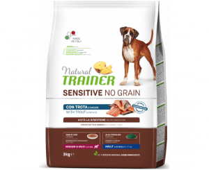 NATURAL TRAINER DOG SENSITIVE NO GRAIN ADULT MEDIUM/MAXI TROUT 3 KG