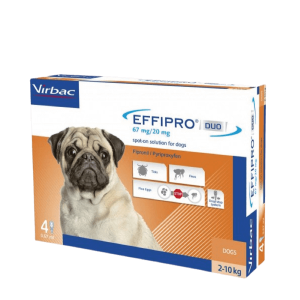 EFFIPRO DUO Pilieni suņiem (2-10 kg) no blusām un ērcēm 67mg šķīdums pipetēs N4 Bezrecepšu veterinārās zāles Reģ.Nr. V/DCP/15/0028-02