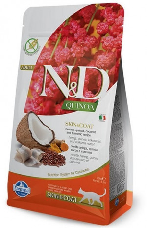 FARMINA N&D NATURAL & DELICIOUS Cat Grain Free Quinoa, Herring & Coconut Skin & Coat - sausā barība kaķiem 0.3kg