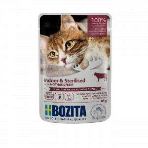 Bozita Indoor&Sterilized Beef Gelly - liellops želejā 6x85g
