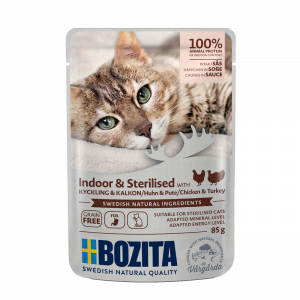 Bozita Indoor&Sterilized Chicken&Turkey - vista un tītars želejā 6 x 85g