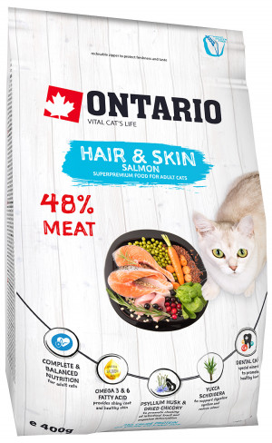 Ontario Cat Hair&Skin sausā barība 0.4 kg