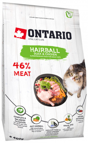 Ontario Cat Hairball sausā barība 0.4 kg