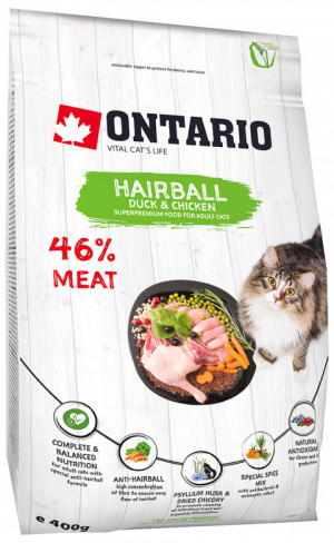 Sausā barība kaķiem - Ontario Cat Hairball, 400 gr