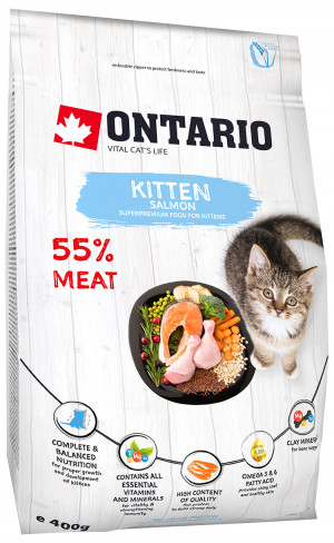 Ontario Cat Kitten sausā barība - lasis 0.4 kg