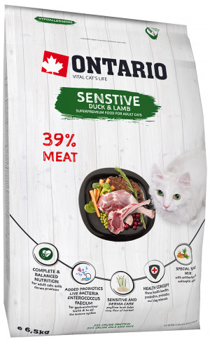 Ontario Cat Sensitive/ Derma sausā barība  6.5 kg