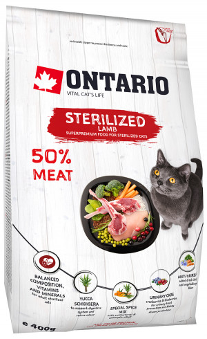 Ontario Cat Sterilised Lamb sausā barība  0.4 kg
