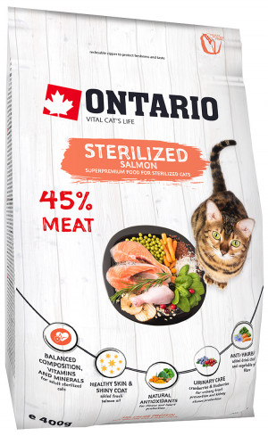 Ontario Cat Sterilised Salmon sausā barība  0.4 kg