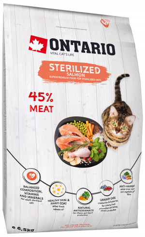 Ontario Cat Sterilised Salmon sausā barība  6.5 kg