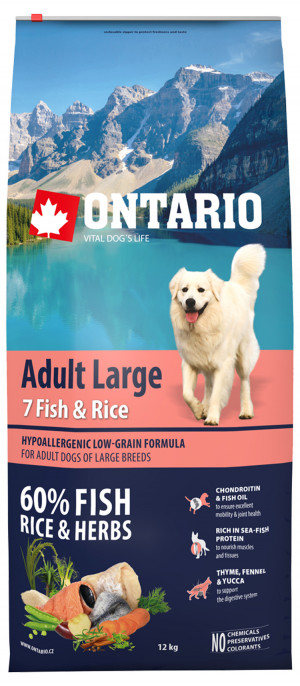 Ontario Dog Adult Large Fish & Rice - sausā barība suņiem 12kg