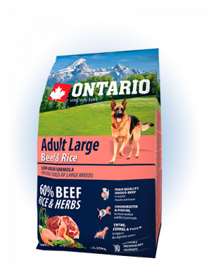 Sausā barība suņiem - Ontario Dog Adult Large Beef, Rice and Turkey, 2,25 kg