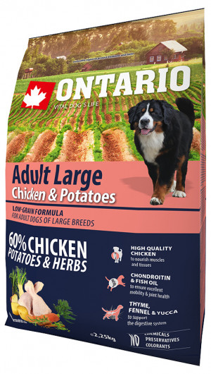 Ontario Dog Adult Large Chicken & Potatoes - sausā barība suņiem 2.25 kg